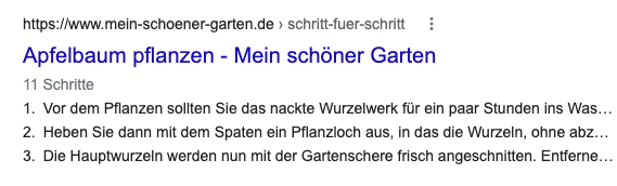 Beispielsnippet einer Auflistung